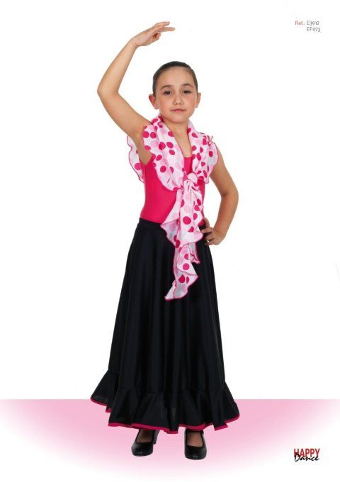 Jupe flamenco fillette 1 volant biais rose Nina