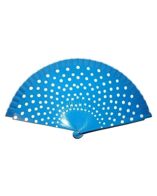Eventail à pois turquoise pois blanc flamenco