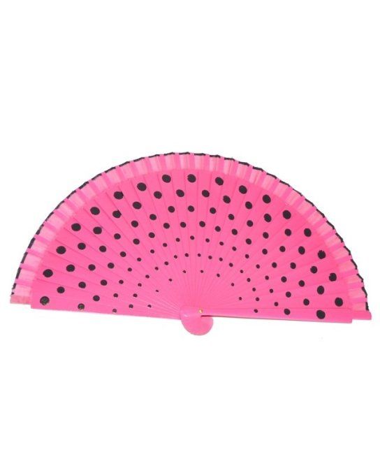 Eventail à pois rose pois blanc flamenco